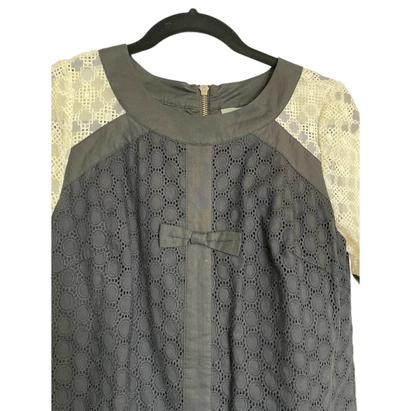 Girls from Savoy by Anthropologie Molina Eyelet Shift Dress Size S Cream/Black - Picture 7 of 7